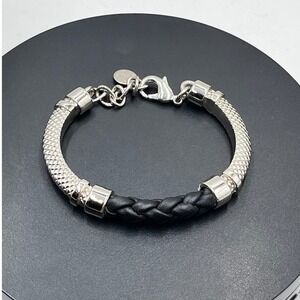 Skinny By Jessica Elliott Bangle Black Braided Leather Mixed Media Bracelet